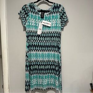 NEW U Knit Aztec Viscose Midi Short Sleeve Dress Mint Size Missy Medium